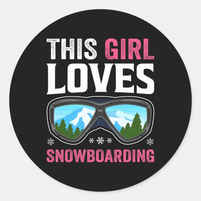 Snowboard Girl Snowboarding Winter Mountains Snow  Classic Round Sticker (Front)