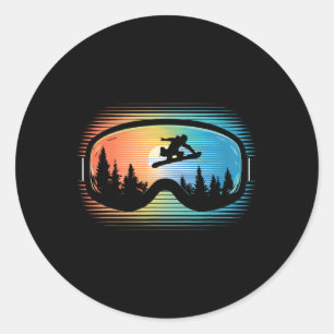 Snowboard Goggles Vintage Mountain Snowboarding Re Classic Round Sticker