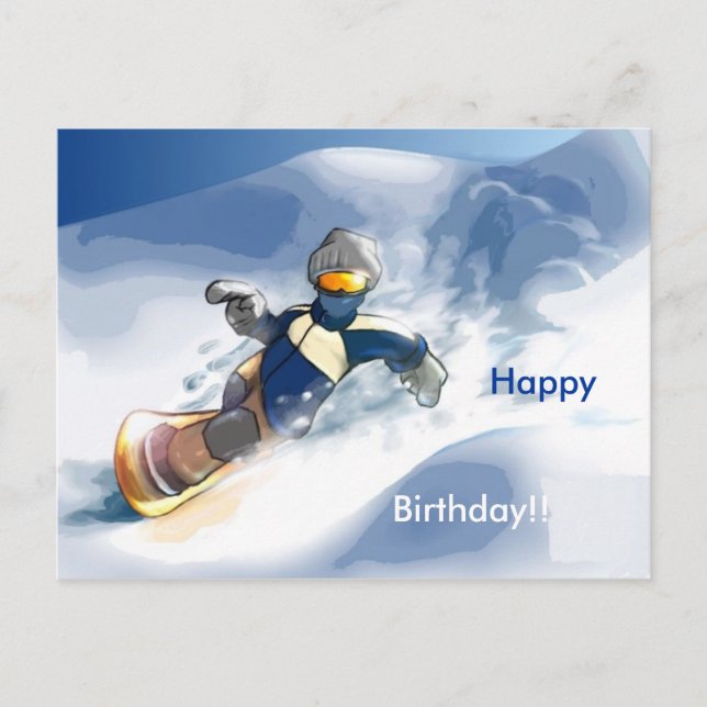 Snowboard-Happy, Birthday!! Postcard (Front)