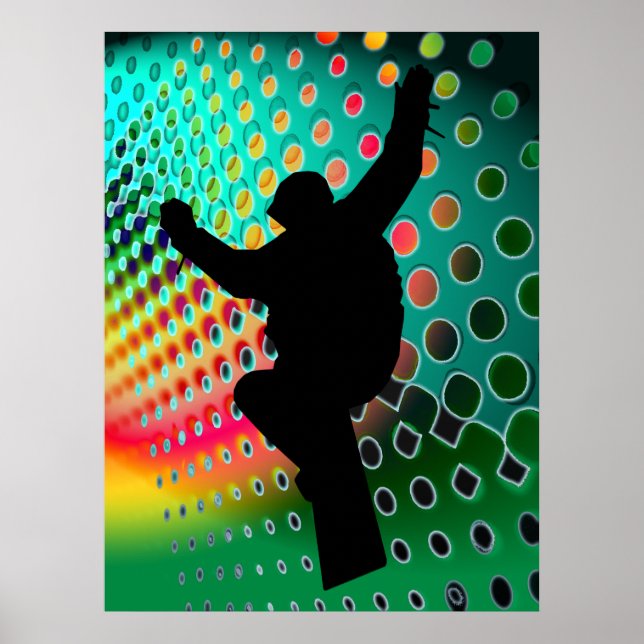 Snowboard in Cosmic Snowstorm Poster (Front)