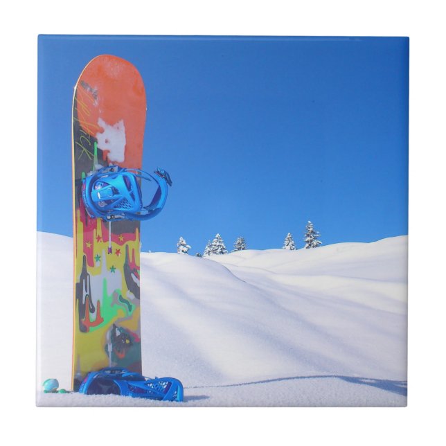 Snowboard in Fresh Snow, Blue Sky Tile (Front)