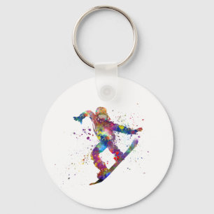 Snowboard in watercolor key ring