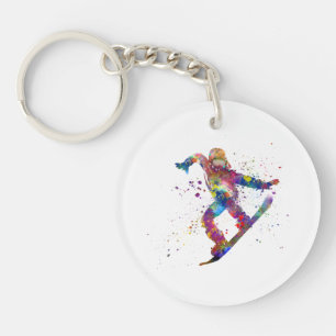 Snowboard in watercolor key ring