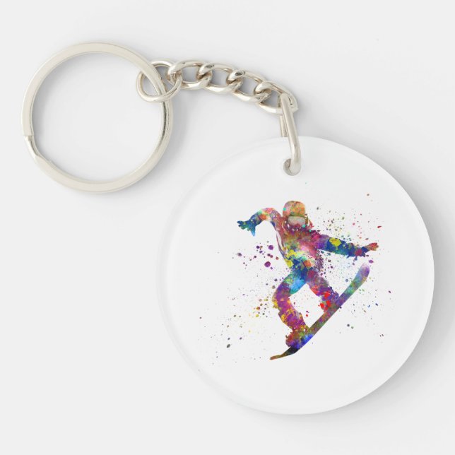 Snowboard in watercolor key ring (Front)
