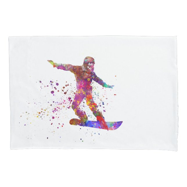 Snowboard in watercolor pillowcase (Front-Left)