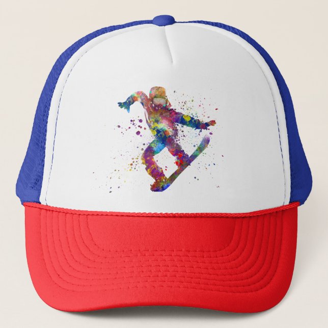 Snowboard in watercolor trucker hat (Front)
