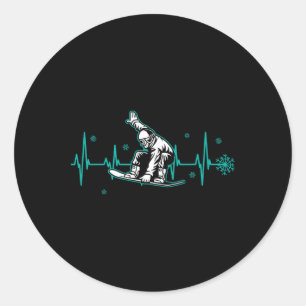 Snowboard Is Life Heartbeat Snow Flake  Classic Round Sticker