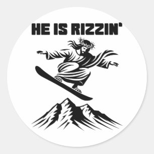 Snowboard Jesus Christ Snowboarding Rizzin' Snow C Classic Round Sticker