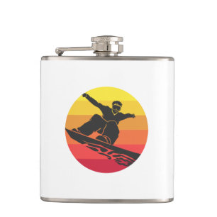 Snowboard Jump Retro Hip Flask