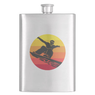 Snowboard Jump Retro Hip Flask