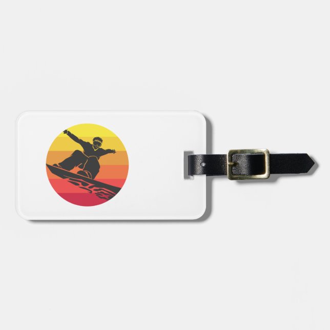 Snowboard Jump Retro Luggage Tag (Front Horizontal)