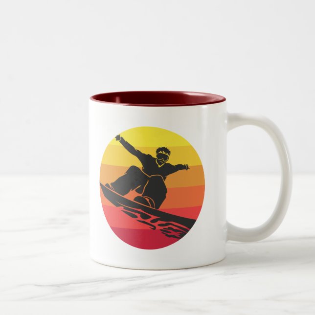 Snowboard Jump Retro Two-Tone Coffee Mug (Right)