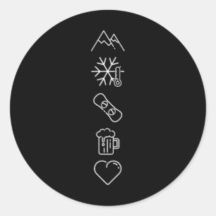 Snowboard Love Winter Mountains Slope Snowboarding Classic Round Sticker