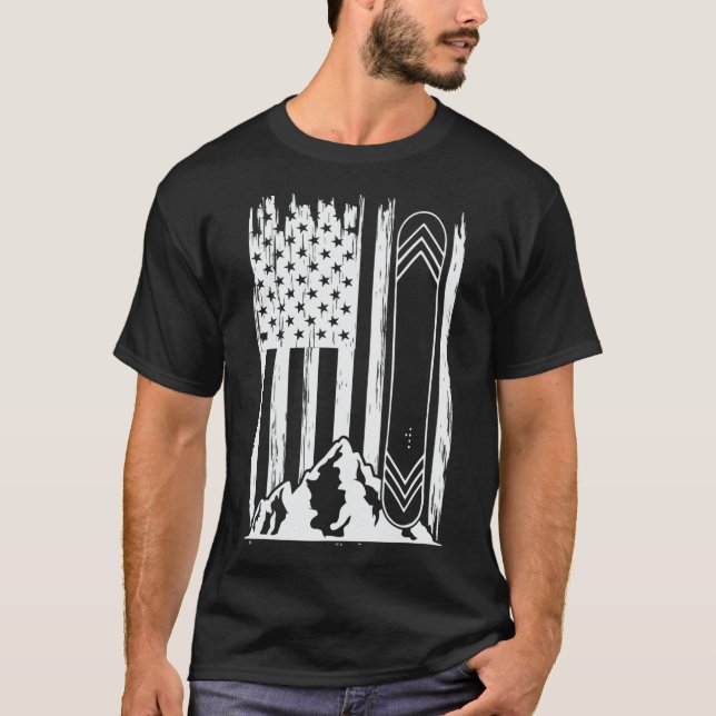Snowboard Mountains American Flag Winter Sport Top (Front)