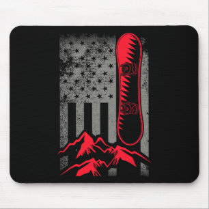 Snowboard Mountains American Flag Winter Sport Top Mouse Mat