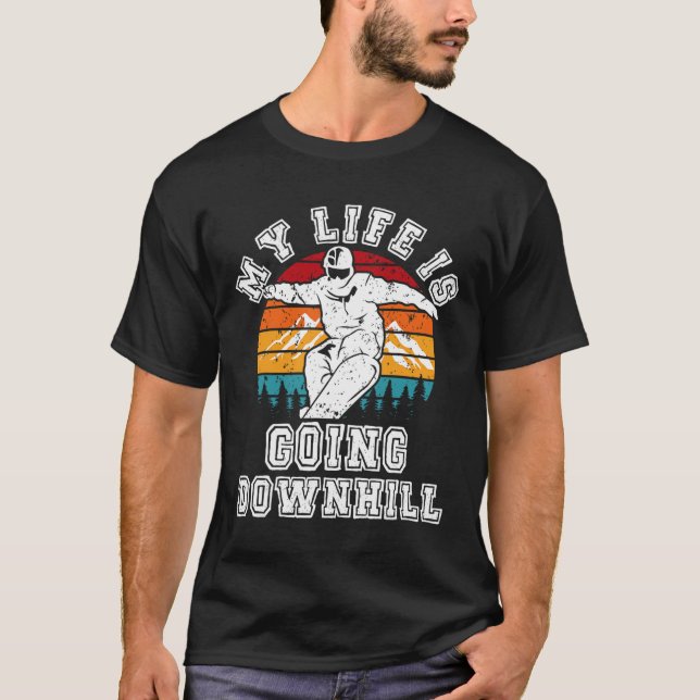 Snowboard My Life Is Going Downhill Winter Sports  T-Shirt (Front)