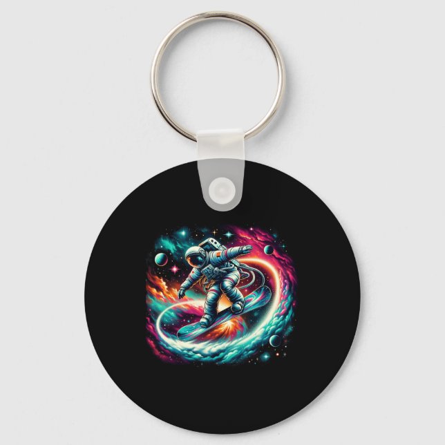 Snowboard On Snowboarder Astronaut Snowboarding  Key Ring (Front)