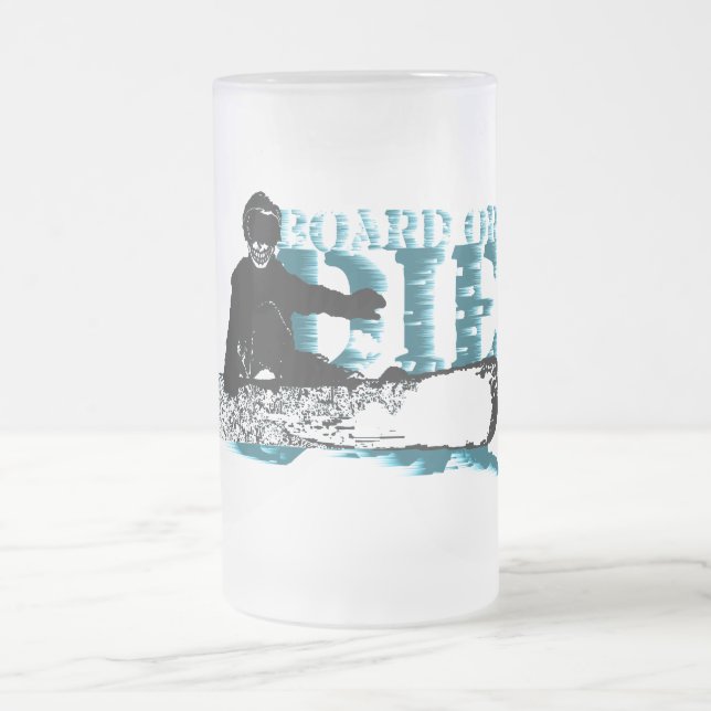 snowBOARD OR DIE Frosted Glass Beer Mug (Center)