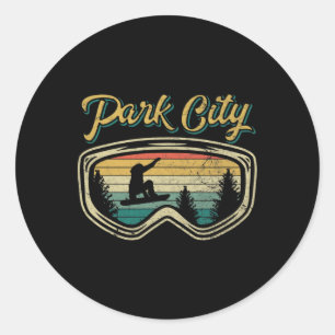 Snowboard Park City Utah Distressed Goggles Big Ai Classic Round Sticker
