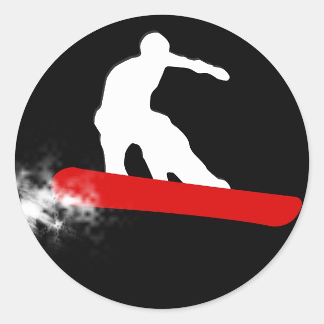 snowboard. red. classic round sticker (Front)
