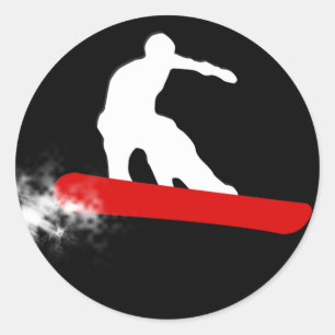 snowboard. red. classic round sticker
