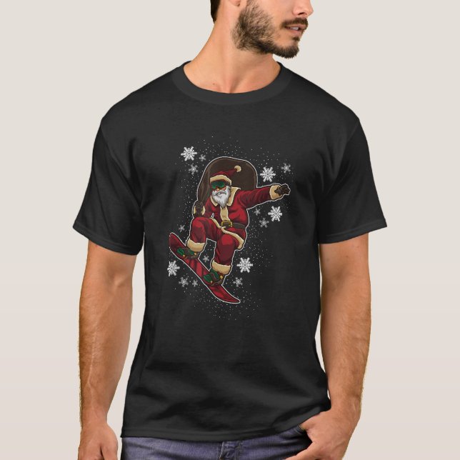 Snowboard Santa Claus Funny Winter Sports For Xmas T-Shirt (Front)