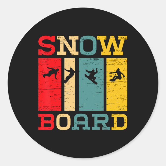 Snowboard Silhouette Vintage Style Graphic  Classic Round Sticker (Front)