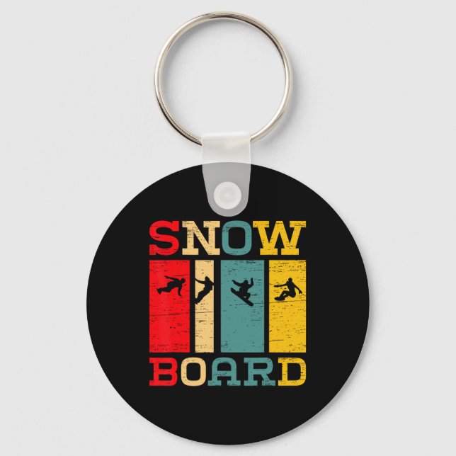 Snowboard Silhouette Vintage Style Graphic  Key Ring (Front)