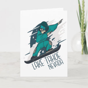 Snowboard Skeleton Lake Tahoe Skiing Winter Vacati Card