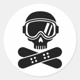 Snowboard skull goggles classic round sticker