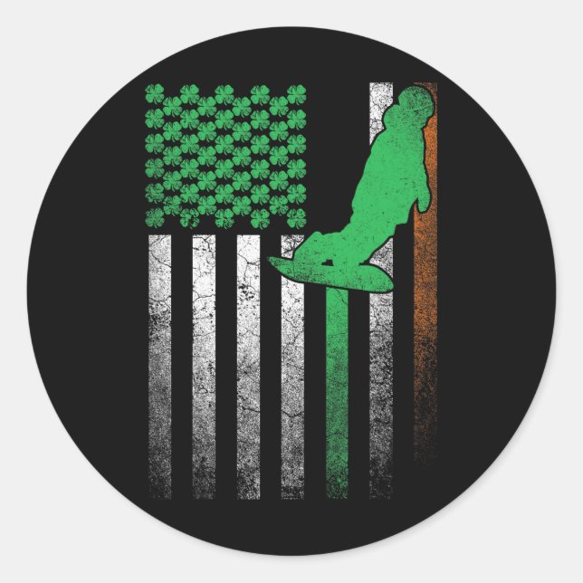 Snowboard Snow Ski Irish American Flag St. Patrick Classic Round Sticker (Front)