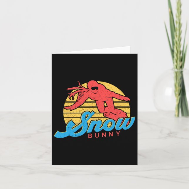Snowboard Snowboarding Vintage Retro Bunny Girl  Card (Front)