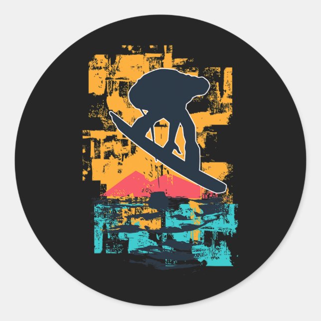 Snowboard Sunset Big Air Jump For Snowboarders  Classic Round Sticker (Front)