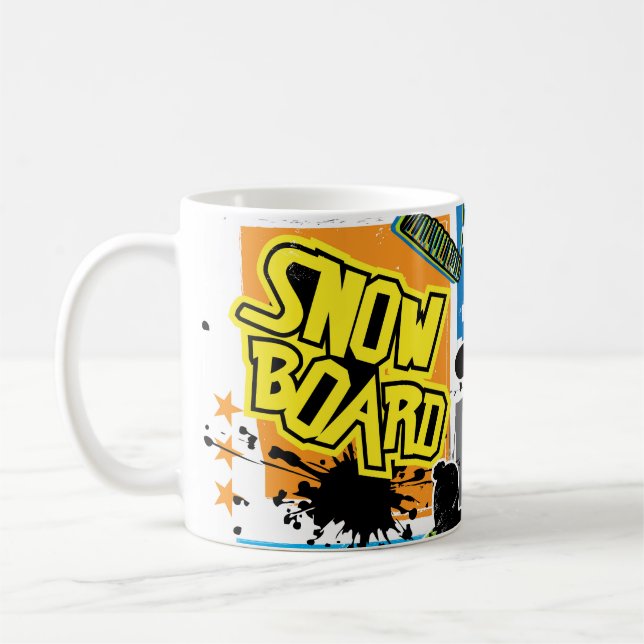 Snowboard Typography: Extreme Kid's Background. Coffee Mug (Left)