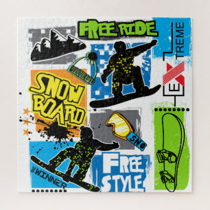 Snowboard Typography: Extreme Kid's Background. Jigsaw Puzzle