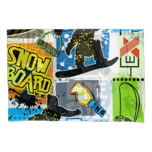 Snowboard Typography: Extreme Kid's Background. Pillowcase