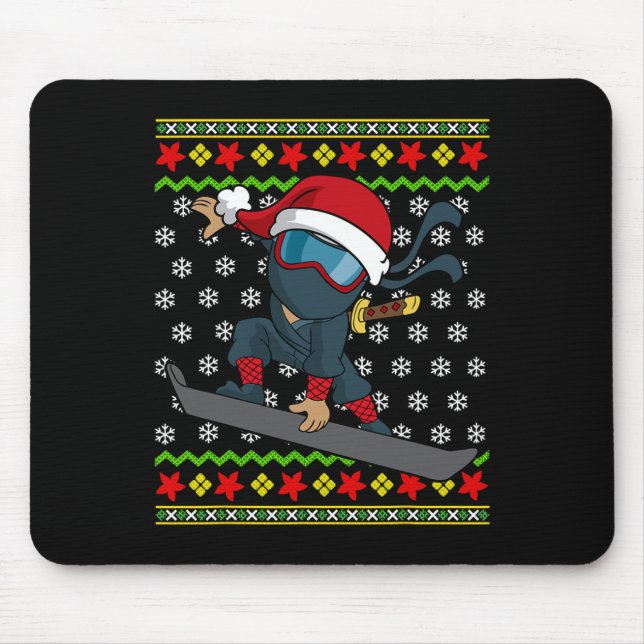 Snowboard Ugly Christmas Sweater Pattern Ninja Sno Mouse Mat (Front)