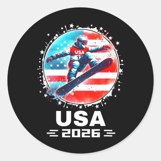 Snowboard Usa Go Usa Team Usa Flag 2026 Snowboardi Classic Round Sticker (Front)