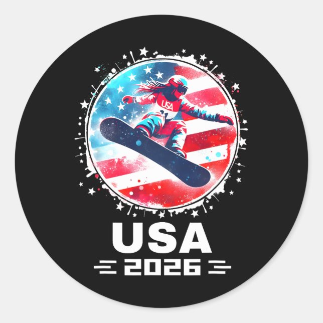 Snowboard Usa Team Usa Flag 2026 Women Snowboardin Classic Round Sticker (Front)