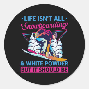 Snowboard White Powder Retro 90s 80s Snowboarding  Classic Round Sticker
