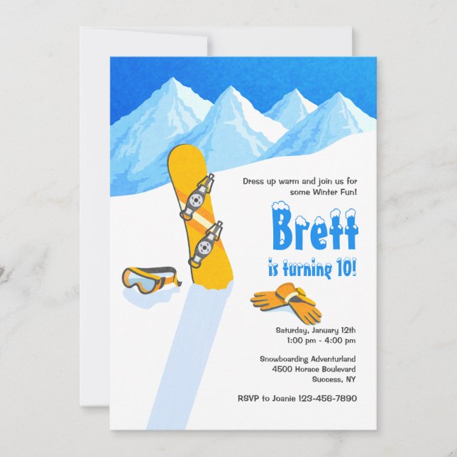 Snowboard Winter Fun Invitation (Front)