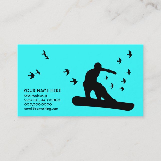snowboard with birds : colour customisable business card (Front)