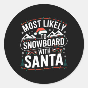 Snowboard With Santa Funny Christmas Snow Sports L Classic Round Sticker