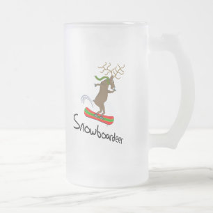 Snowboardeer Funny Snowboarding Reindeer Frosted Glass Beer Mug
