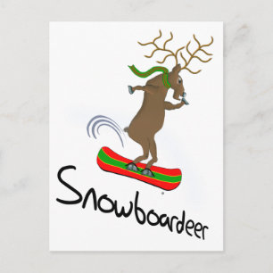 Snowboardeer Funny Snowboarding Reindeer Postcard