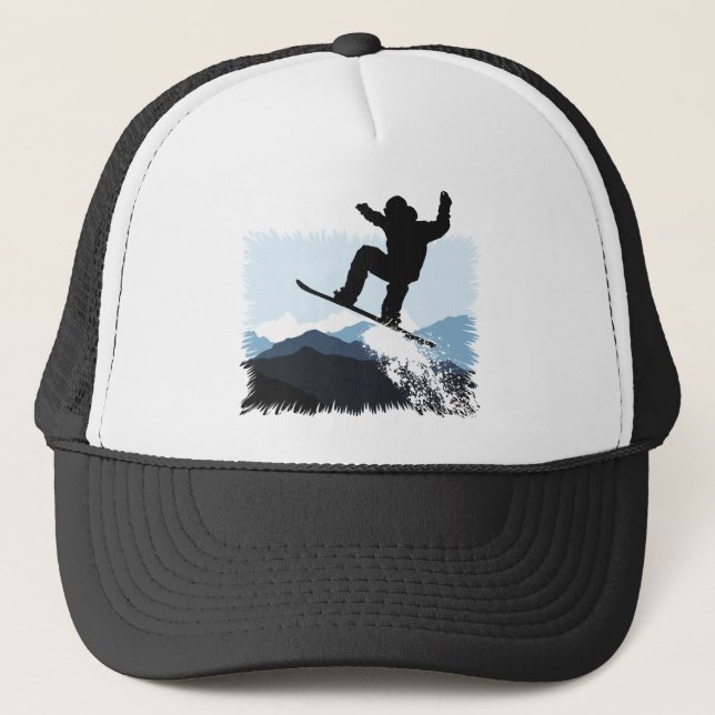 Snowboarder Action Jump Trucker Hat (Front)