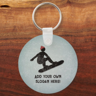 Snowboarder Action Pose - grunge look - your text Key Ring