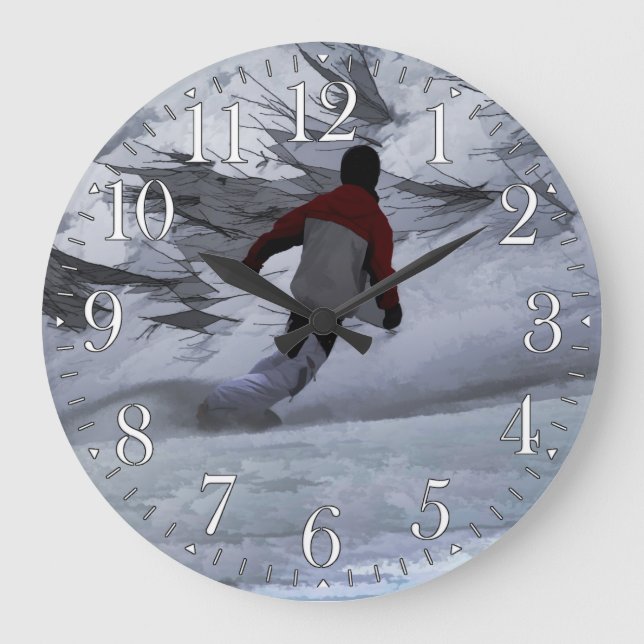 Snowboarder "Carving the Mountain" Winter Sports Large Clock (Front)