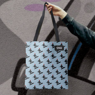 Snowboarder catching air - add a name or initials tote bag