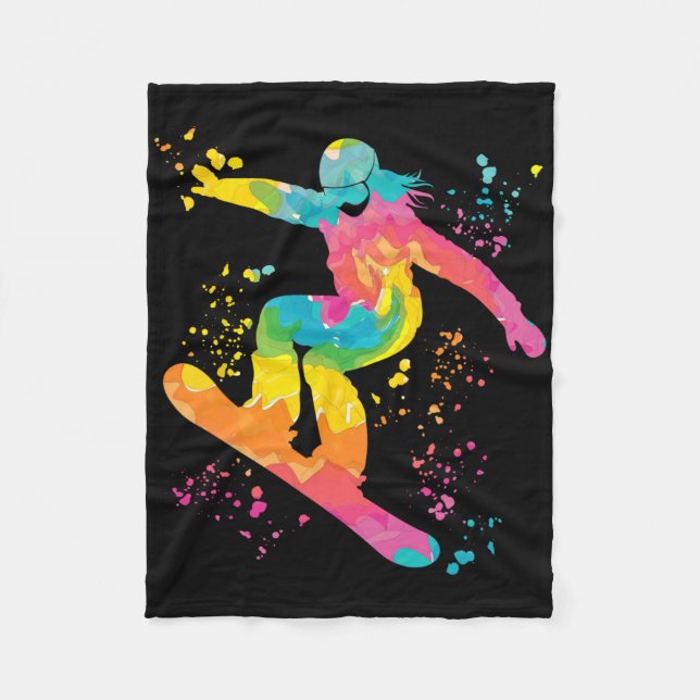 Snowboarder Colourful Snowboard Snowboarding 22  Fleece Blanket (Front)